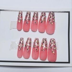 Pink Glitter Press On Nails